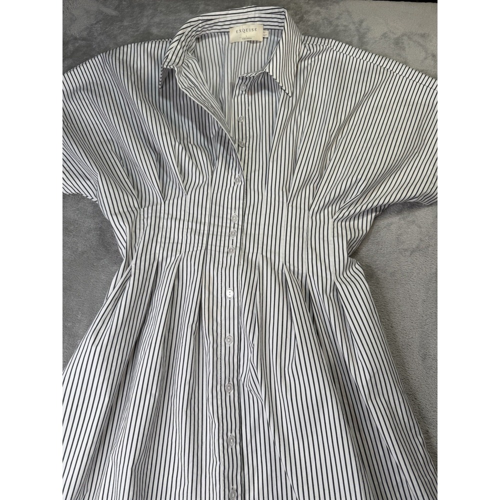 Anthropologie Tobie Shirt Dress by Exquise Black & White Stripe Maxi Size Large